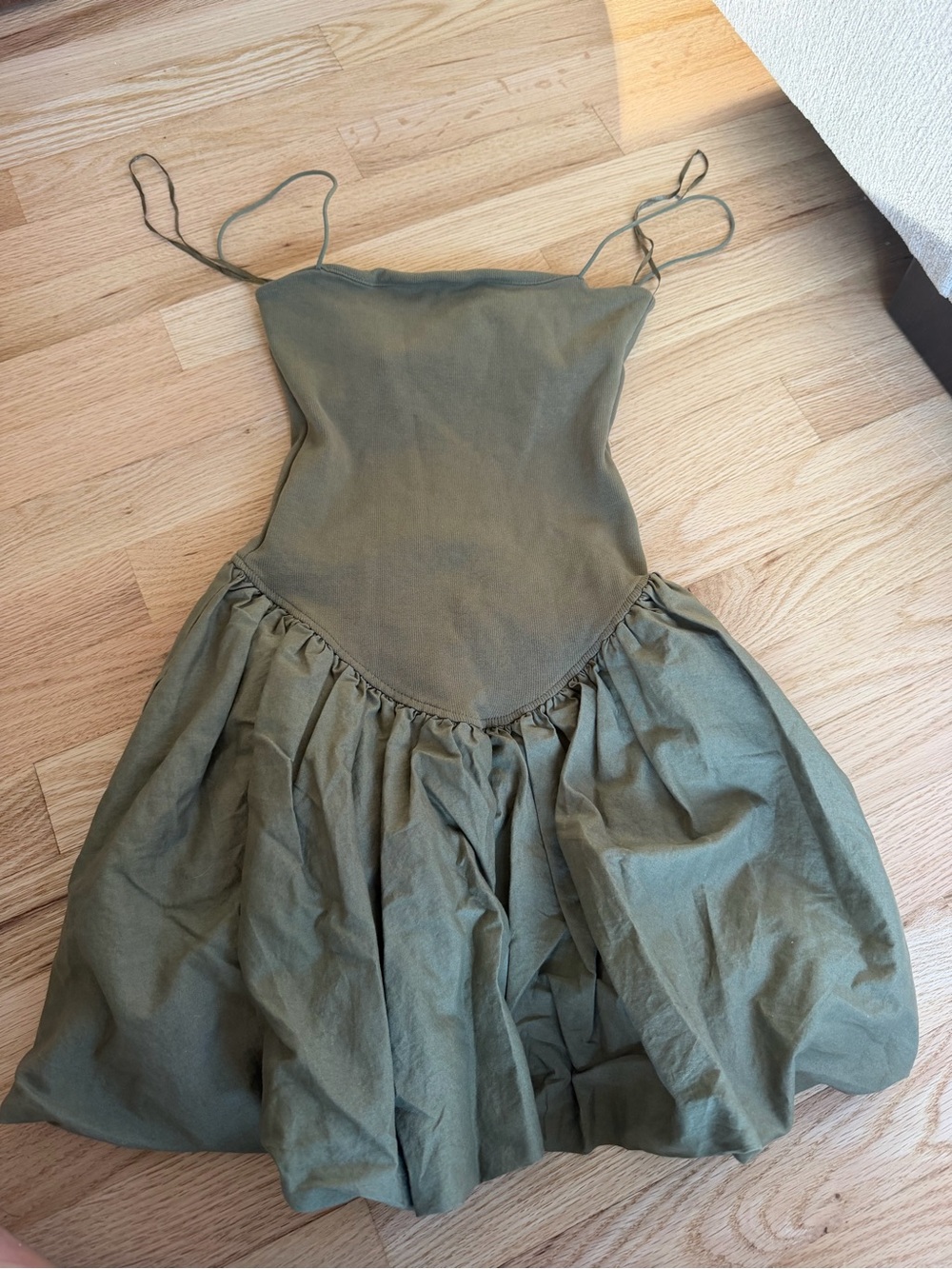 Zara Olive Green Spaghetti Strap Mini Dress